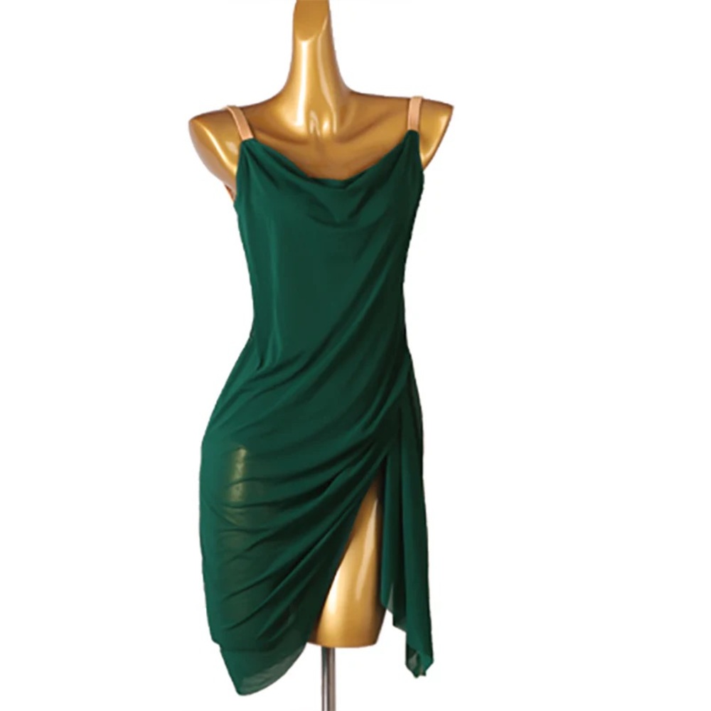 Elegant Green Draped Dress - Ballroom, Rumba, Lyrical Dance